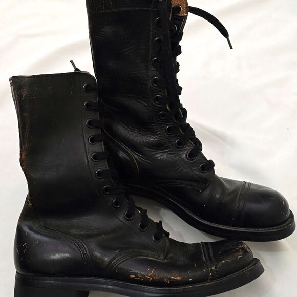 Vintage 60s Military Boots Vietnam Black Leather Jump Men's BF Goodrich Size 9.5 - Picture 1 of 8